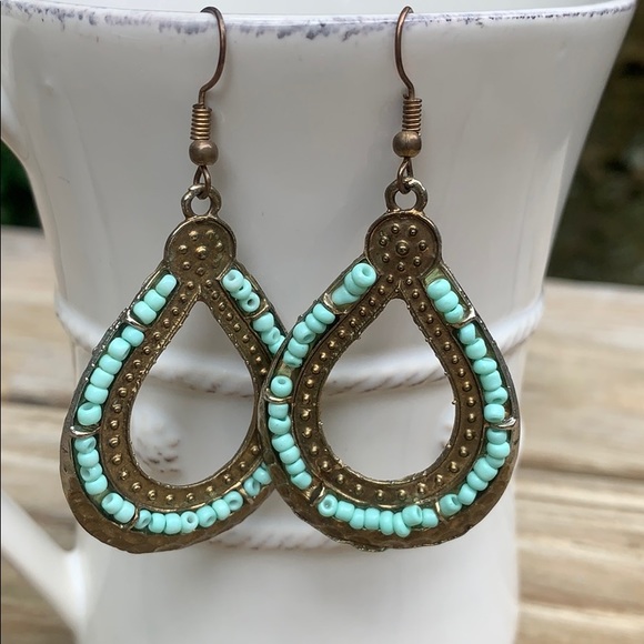 Anthropologie Turquoise and gold circle earrings - Picture 2 of 3